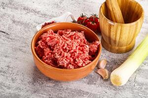 Minced beef meat in the bowl photo