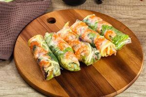 Vietnamese spring roll with prawn and mango photo