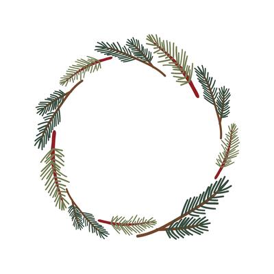 Christmas wreath pine branch . Christmas tree decoration. Holiday fir tree garland. Festive winter season frame,flat spruce branches. Transparent background in file.