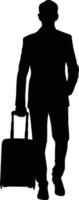 silhouette of men standing with suitcase vector