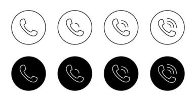 Phone call line icon set on black circle. Handset outline sign symbol vector