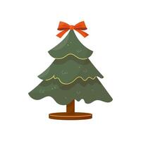 Christmas tree with red bow on white background vector