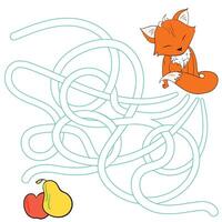 Layout for game labyrinth find a way fox cartoon hand drawn doodle illustration vector