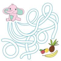 Layout for game labyrinth find a way elephant cartoon hand drawn doodle illustration vector
