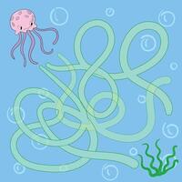 Layout for game labyrinth find a way jellyfish doodle cartoon hand drawn illustration vector