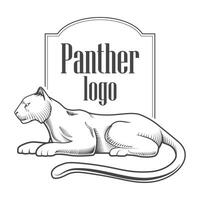 Panther logo engraving style emblem black and white illustration vector