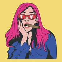 retro style portrait of girl in eccentric style with cigar vector