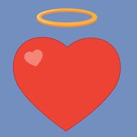 Heart with a golden halo on a blue background symbolizing purity and love in a simple and charming illustration. Valentine's Day, romantic emotion, paradise, heaven symbol concept. vector