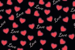 Romantic pattern with red hearts and the word love on a black background. Romantic Valentine's Day design background template for branding, wallpapers, packaging, website banner vector