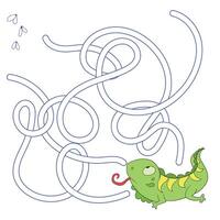 Layout for game labyrinth find a way iguana doodle hand drawn cartoon illustration vector