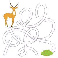 Layout for game labyrinth find a way gazelle doodle cartoon hand drawn illustration vector