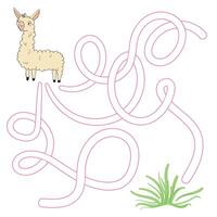 Layout for game labyrinth find a way lama doodle cartoon hand drawn illustration vector