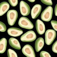 Seamless pattern with hand drawn avocado slice on black background. vector
