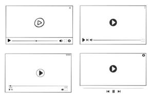 player display frame, line doodle bar with buttons, progress line, sound. Hand drawn border, media window. Panel icon, vector