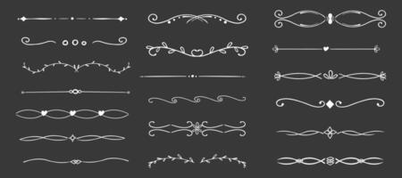 Swirl line chalk divider, doodle decorative fancy ornament border, simple hand drawn frame. Retro curve set flourish thin decorations. vector