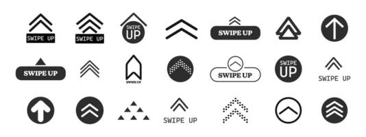 Swipe up slide arrow button, scroll ui icon. Interface simple sign, set of buttons for social media symbol. Swipe up, arrow up buttons vector