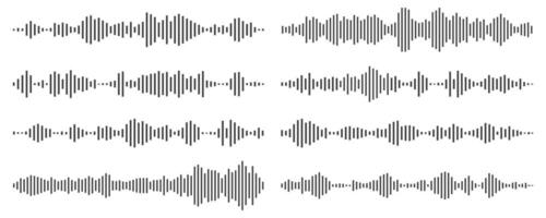 Sound wave or voice message waveform. Podcast, media record, radio signal. Decibel audio record icon isolated on white background. Equalizer line vector