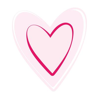 Heart with decorative hand drawn stroke inside and outside. St Valentines Day Symbol in trendy pink. Isolated illustration Greeting or Thematic cards, posters, leaflets, label, tag or web promo