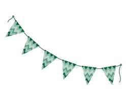 Triangular Festive ornamental pennants in trendy monochrome green. St Patrick Day greeting element. Isolated illustration Cards, posters, banner, leaflets, label, tag or web promo, social media vector