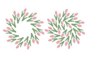 Tulips in trendy soft pink. Round frame border with copy space and Circle background texture. Set 2. Isolated illustration Cards, poster, leaflets, banner, brochures, price, label or web promo vector
