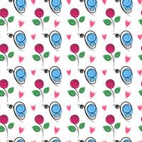 Stylized butterflies, roses and hearts Springtime Seamless Pattern in trendy marker colors. Backdrop. Isolated illustration Wrapping, wallpaper or web, banner, greeting or invitation background vector