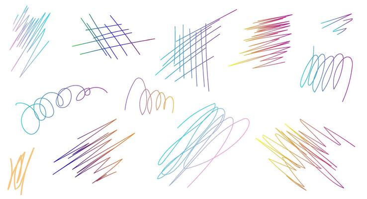 Various colorful doodles and scribbles displayed on a clean white background, showcasing creative designs and artistic expression