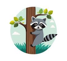 raccoon peeking out from behind a tree vector