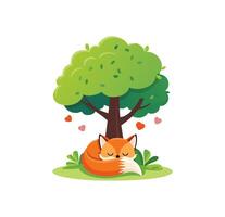 fox curled up under a tree vector