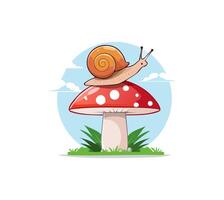 snail gliding over a mushroom vector