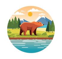bear standing by a river vector