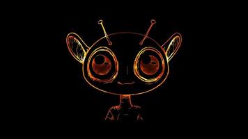 Neon frame effect,funny alien with big eyes and antennae on black background video