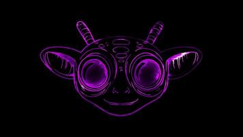 Neon frame effect,funny alien with big eyes and antennae on black background video
