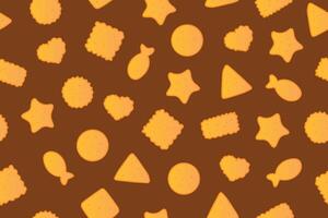 Seamless cracker pattern, bakery pattern on brown background. illustration for web design, textile or wrapping paper. . vector