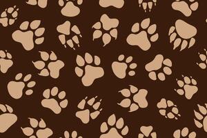Seamless pattern of animal paw prints set, footprints of different animals. Brown paw prints background. Dog fox wolf bear cat lion leopard tiger. . vector
