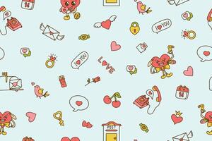 Happy Valentines day greeting card. Funky pattern and texture in trendy retro 60s 70s cartoon style. seamless pattern in pink red colors. illustration vector
