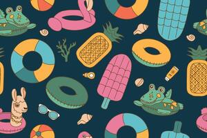 Seamless bright pattern of doodle elements of swimming vector