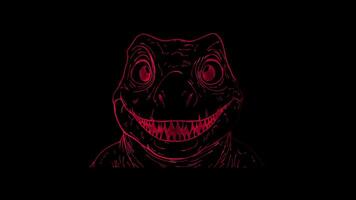 Neon frame effect, playful dinosaur and a big smile on black background video