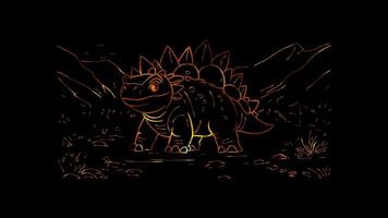 Neon frame effect, playful dinosaur and a big smile on black background video