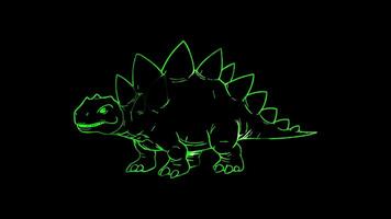 Neon frame effect, playful dinosaur and a big smile on black background video