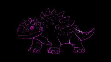 Neon frame effect, playful dinosaur and a big smile on black background video