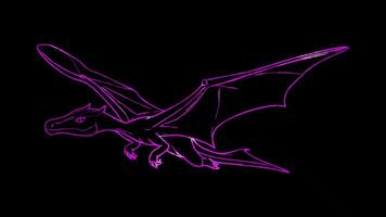 Neon frame effect, flying winged dinosaur on black background video