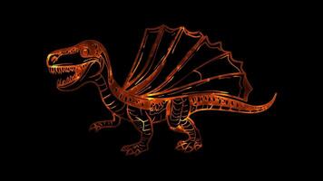 Neon frame effect, playful dinosaur and a big smile on black background video