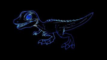Neon frame effect, playful dinosaur and a big smile on black background video