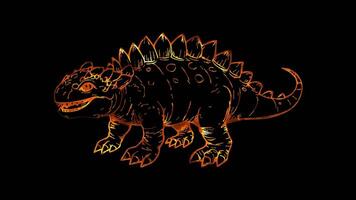 Neon frame effect, playful dinosaur and a big smile on black background video