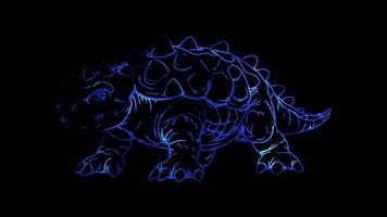Neon frame effect, playful dinosaur and a big smile on black background video