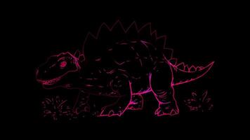 Neon frame effect, playful dinosaur and a big smile on black background video