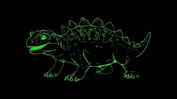 Neon frame effect, playful dinosaur and a big smile on black background video