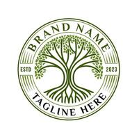 green oak tree logo. tree element inside circle is suitable as a symbol of health, garden and plantation. vector