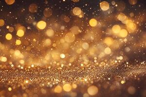 Abstract Background With Gold Bokeh Effect Sparkling Magical Dust Particles photo