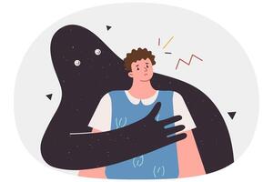 Apathetic man suffers from schizophrenia, located in captivity of fictional ghost vector